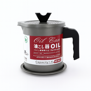 1.4L Oil Pot with Strainer – Stainless Steel Grease Container with Lid & Handle for Kitchen Use