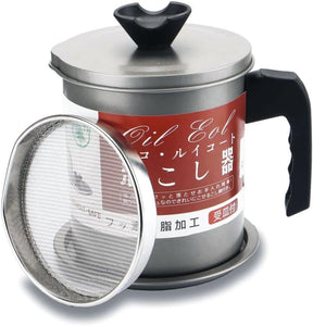 1.4L Oil Pot with Strainer – Stainless Steel Grease Container with Lid & Handle for Kitchen Use