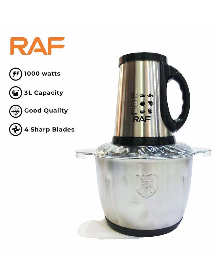 RAF 3L Food Processor, Vegetable & Meat Chopper – Stainless Steel Bowl 1000W