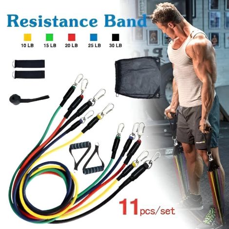 11pcs Home Gym Resistance Bands Kit with Accessories – Up to 100 lbs Stackable