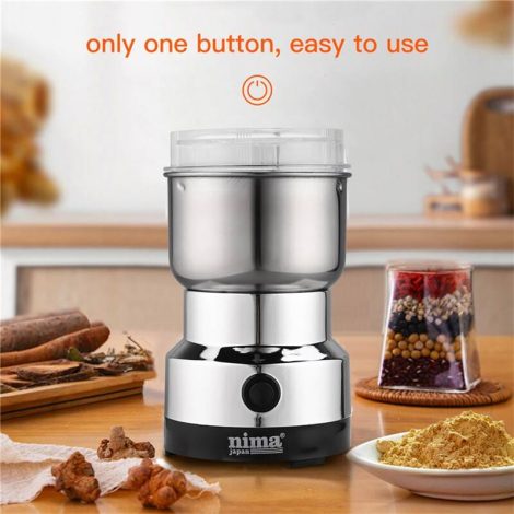 Electric stainless steel grinder for coffee beans, nuts, spices, and cereals – perfect for home and kitchen use